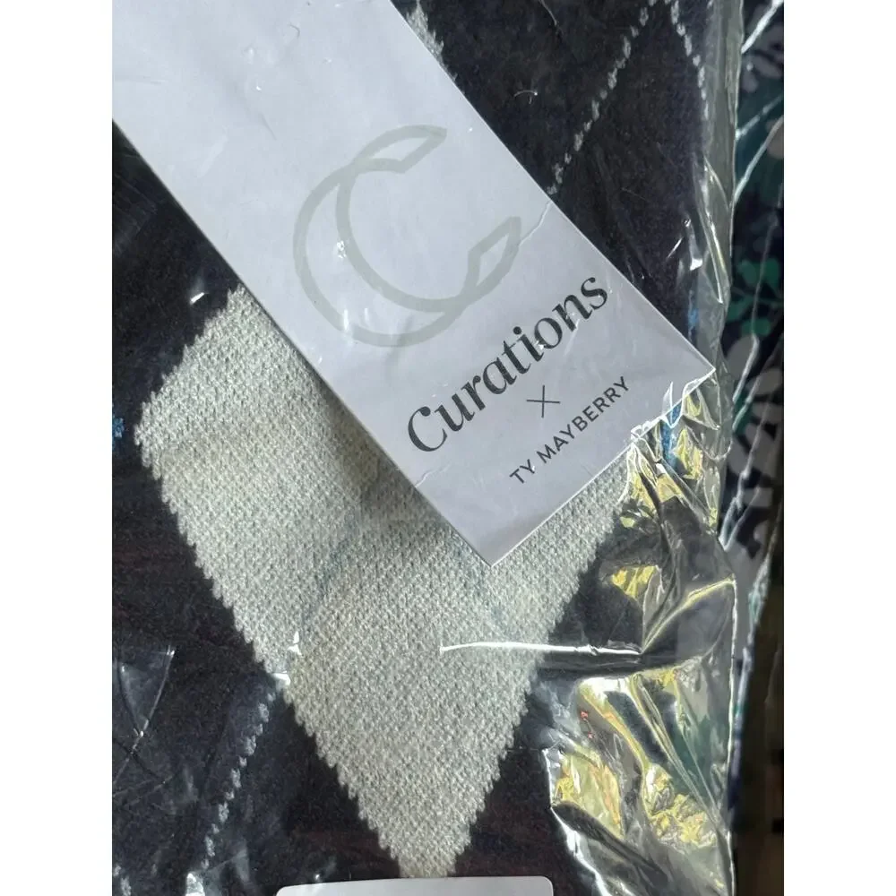 Curations x Ty Mayberry Blue V Neck Argyle Sweater XL NWT 003